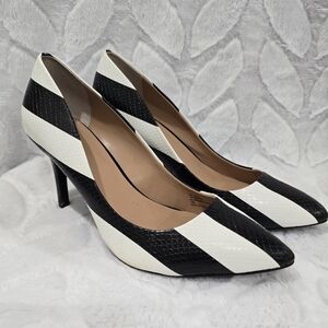 INC Classic Striped Black & White Pointed Toe Pumps, Size 10M